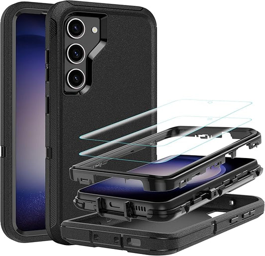 for Samsung Galaxy S23 Case with [2 Pack] HD Screen Protector, [Military-Grade] Shockproof Dust/Drop Proof 3-Layer Full Body Protection Heavy Duty Case for Galaxy S23 5G, Black