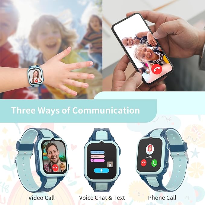 4G Kids Smart Watch Boys with GPS Tracker & Video Calling Texting, Smart Watch for Boys Age 5-12 with SOS Call Chat Camera Pedometer Alarm Calculator Games Phone Book, GPS Watch for Kids Gifts(Blue)