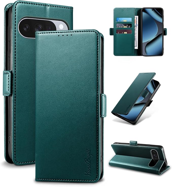 Wallet Flip Case for Google Pixel 10/10 Pro 5G - [RFID Blocking] Luxury PU Leather Card Holder Magnetic Phone Cover with Kickstand,Shockproof Protective Case,Green