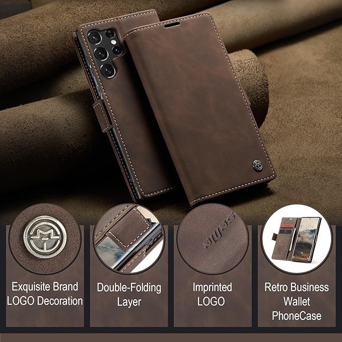 for Samsung Galaxy S25 Ultra Case, Flip Wallet Leather Case with Card Holder Magnetic Closure Shockproof Kickstand Protective Phone Cases Cover for Galaxy S25 Ultra, Coffee