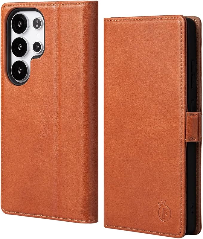 Case for Galaxy S25 Ultra 6.9"-Genuine Leather Folio Wallet Case with Kickstand RFID Blocking Card Holder Magnetic Protective Phone Cover Compatible with Galaxy S25 Ultra 2025 (Brown)