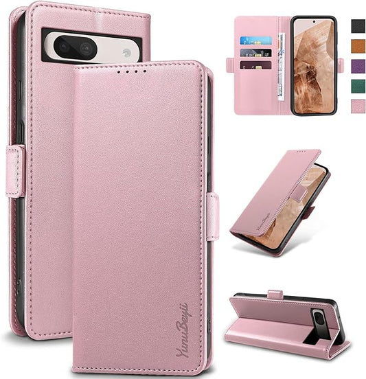 Wallet Flip Case for Google Pixel 8A - [RFID Blocking] Luxury PU Leather Card Holder Magnetic Phone Cover with Kickstand,Shockproof Protective Case,Pink
