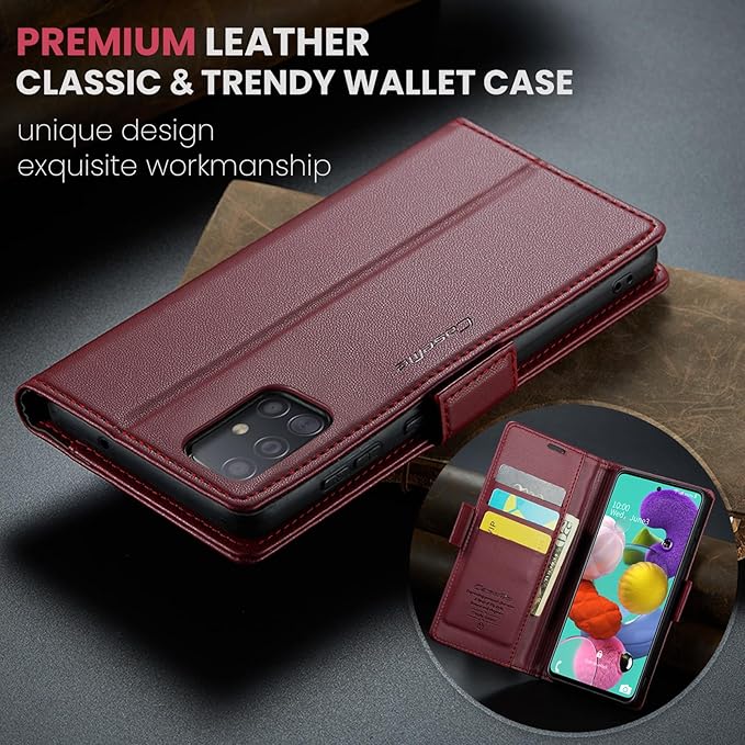 for Samsung Galaxy A51 4G Case, Premium PU Leather Wallet Case Flip Cover with [RFID Blocking][Card Holder][Stand Function] for Samsung Galaxy A51 4G (Non 5G Version), Red