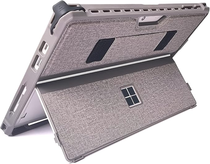 Case for 12.3" Microsoft Surface Pro 7+/7/6/5/4/LTE Protective Rugged Cover Case, with Stylus Pen Holder and Hand Strap, Compatible with Type Cover Keyboard, Light Gray