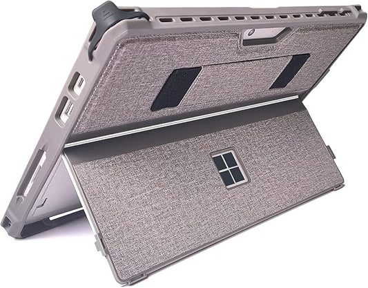 Case for 12.3" Microsoft Surface Pro 7+/7/6/5/4/LTE Protective Rugged Cover Case, with Stylus Pen Holder and Hand Strap, Compatible with Type Cover Keyboard, Light Gray