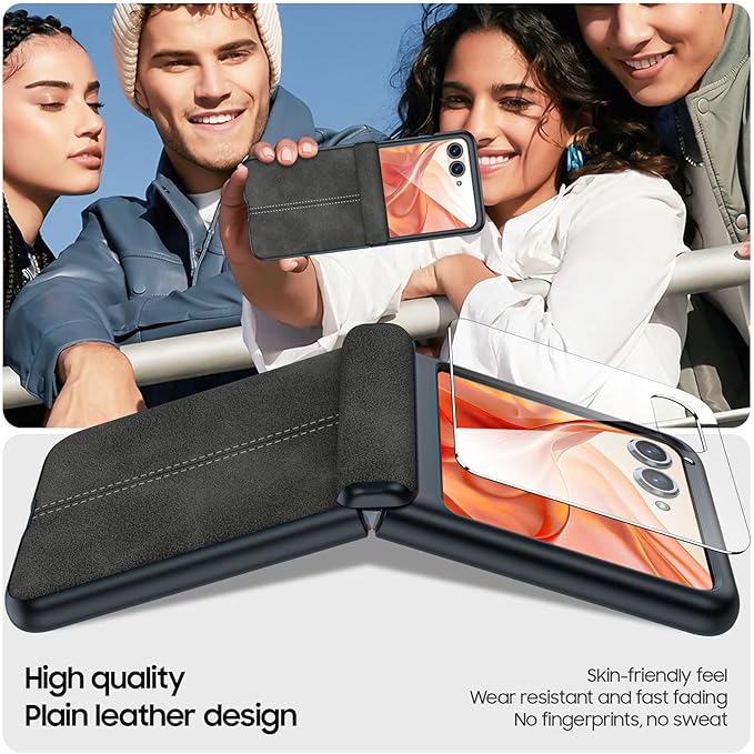 for Motorola Razr 2024 Case/Razr 2025 Case, Built-in Screen Protector & Hinge Protection & Ultra Thin PU Leather Matte PC Shockproof Cover Phone Case for Moto Razr 2024/2025(Black Gray)
