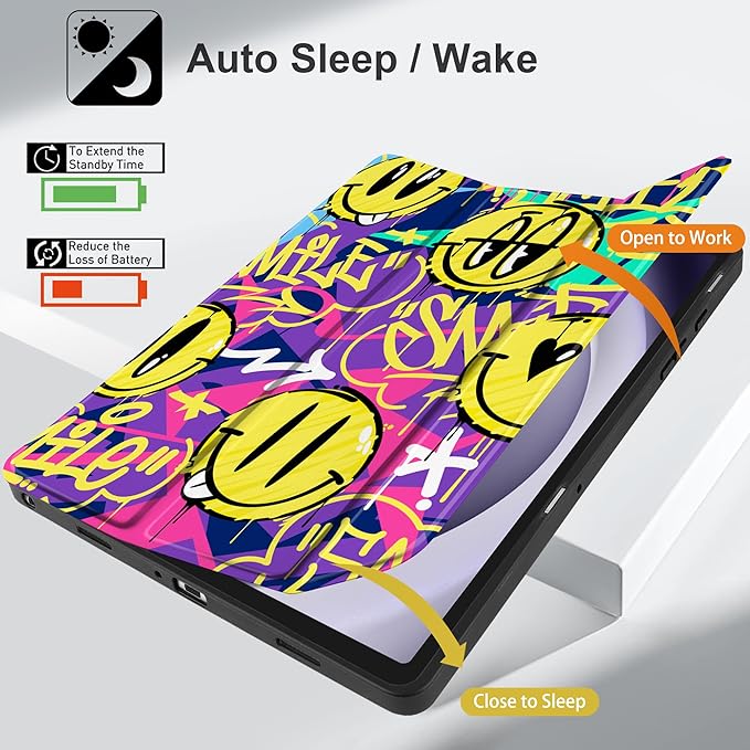 MEEgoodo Case for Samsung Galaxy Tab A9 Plus 11 inch Cover 2024 2023 with S Pen Holder, A9+ Smart Tablet Cases with Leather Trifold Stand+Soft TPU Back Shell+Smart Auto Wake/Sleep, Art Graffiti Style