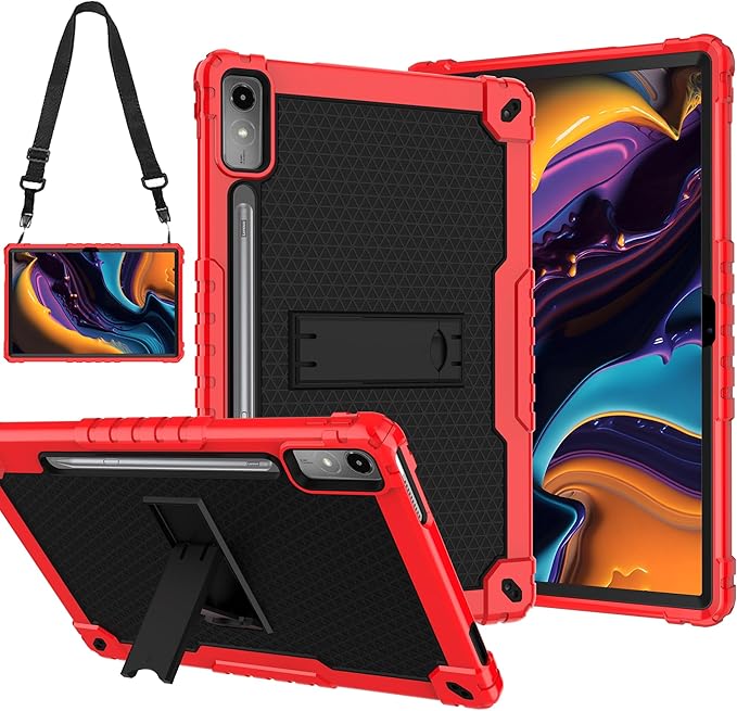 Heavy-Duty Drop-Proof Shockproof Hybrid Kids Protective Case for Lenovo Tab P12/Xiaoxin Pad Pro 12.7" Tablet TB370FU/TB371FC (Red/Black)