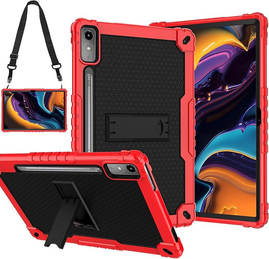 Heavy-Duty Drop-Proof Shockproof Hybrid Kids Protective Case for Lenovo Tab P12/Xiaoxin Pad Pro 12.7" Tablet TB370FU/TB371FC (Red/Black)