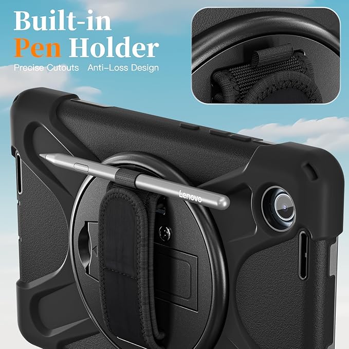 ZenRich Rugged Case for Lenovo Tab One 8.7" (2025) & Tab K9 TAB-305FU, Heavy Duty Shockproof Protective Case with 360° Rotating Kickstand, Hand Strap, Shoulder Belt