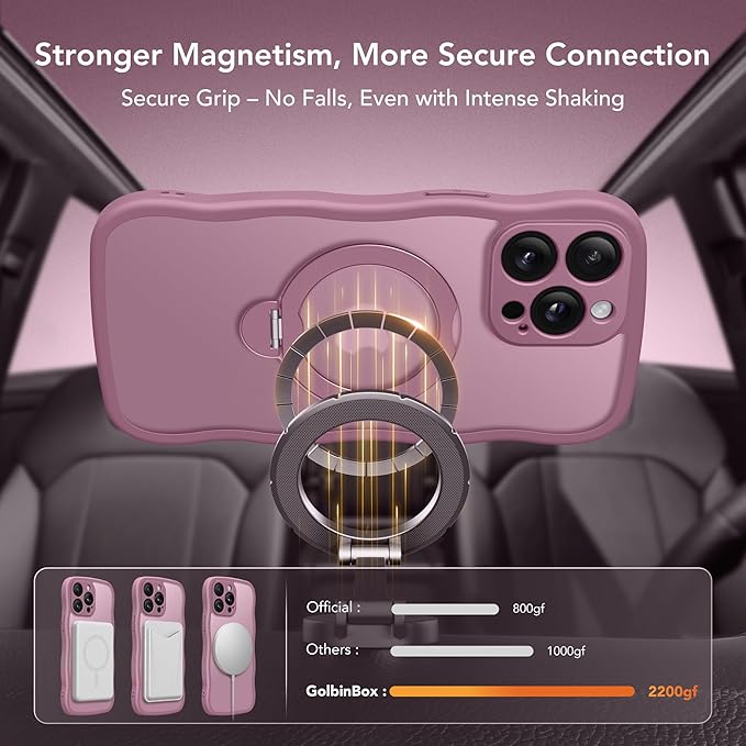 GolbinBox for iPhone 13 Pro Case for Women,[Compatible with Magsafe][360° Spin Magnetic Stand][Cute Wave Edge][Military-Grade Protection] Translucent Matte Phone Case for iPhone 13 Pro, Blackcurrant