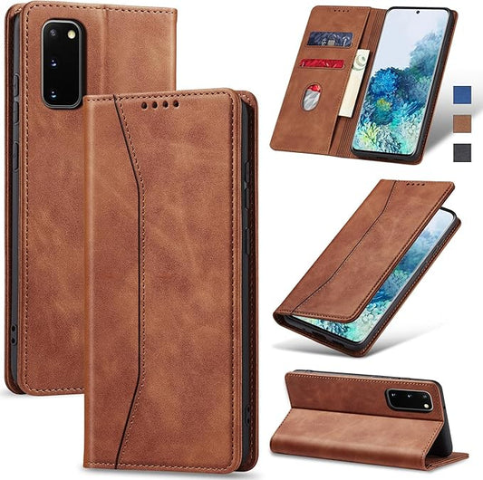 Jasonyu Flip Wallet Case for Samsung Galaxy S20 5G [5.97 x 2.72in],Leather Magnetic Folio Cover with Card Holder,Kickstand - TPU Shockproof Durable Protective Phone Case,Brown