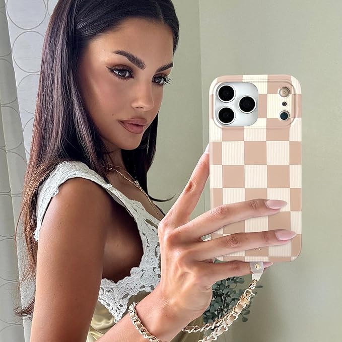 VELVET CAVIAR Case for iPhone 17 Pro | Compatible with MagSafe | 10ft Drop Tested | Protective Designer Cases | Nude Vibe Checkered