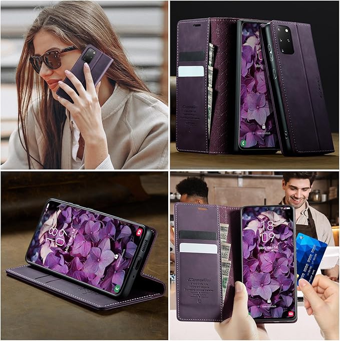 Wallet Case for Samsung Galaxy S20 Plus Leather Wallet Flip Cover with Card Holder, Kickstand, Magnetic Closure, RFID Blocking TPU Shockproof Phone Case Compatible with S20 Plus, Purple