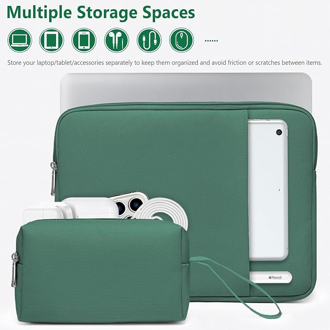 HYZUO 13.3-14 Inch Laptop Sleeve Bag Set for MacBook Pro 14 M4/M3/M2/M1, MacBook Air/Pro 13.3, 13.5"/13.8" Surface Book/Laptop, Notebook Case for 13.3" HP Dell Lenovo Asus Acer, Jungle Green