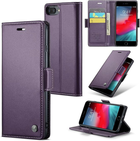 for iPhone 8 Plus & 7 Plus Case, Premium PU Leather Wallet Case Flip Cover with [RFID Blocking][Card Holder][Stand Function] Shockproof Protective for iPhone 8 Plus & 7 Plus, Purple
