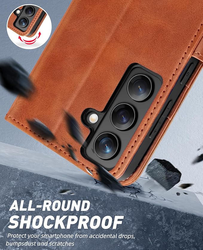 OCASE Compatible with Galaxy S24 5G Wallet Case, PU Leather Flip Folio Case with Card Holders RFID Blocking Kickstand [Shockproof TPU Inner Shell] Phone Cover (2024), Brown