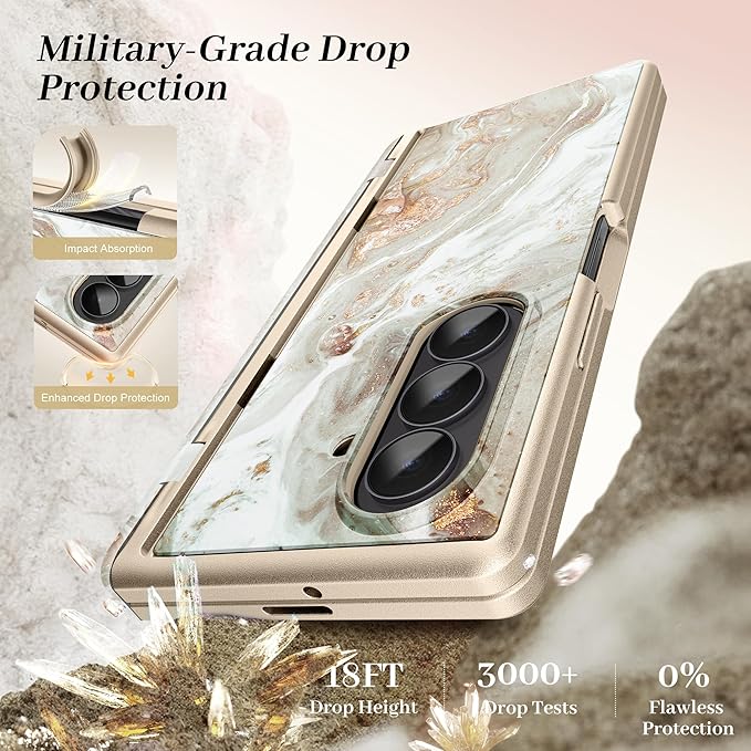 GVIEWIN for Samsung Galaxy Z Fold 7 Case with Privacy Screen Protector [Compatible with Magsafe][Built-in Kickstand] Magnetic Full-Body Hinge Protection Slim Phone Case for Z Fold 7, Pearlescent/Gold