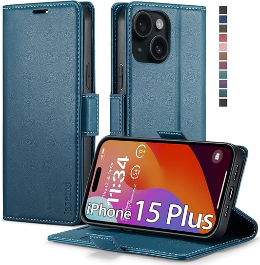 japezop iPhone 15 Plus 5G Wallet Case with [RFID Blocking],Card Holder Kickstand Magnetic,Leather Flip Case Wallet for iPhone 15 Plus 5G 6.7 Inch (Fashion Blue)