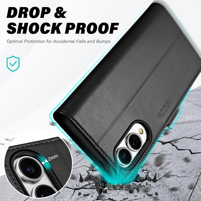 TUCCH Case Wallet for Galaxy S25 Edge 6.7", Kickstand [RFID Blocking] 4 Card Holder, Folio Magnetic PU Leather [TPU Shockproof Inner Case] Protective Folio Cover Compatible with Galaxy S25 Edge, Black