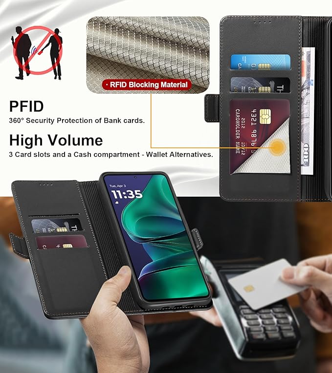 Wallet Flip Case for Moto G Stylus 5G (2025) - [RFID Blocking] Luxury PU Leather Card Holder Magnetic Phone Cover with Kickstand,Shockproof Protective Case,Black