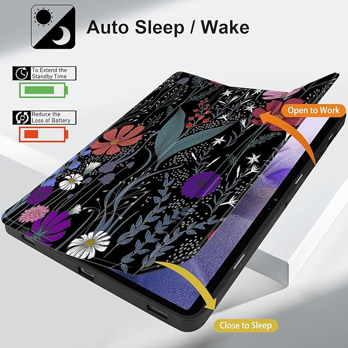 Case for Samsung Galaxy Tab S8 2022 & S7 2020, Shockproof Tablet Case for Samsung Tab S8/S7 11 inch with Auto Sleep/Wake & Trifold Stand & Soft TPU Back Cover, Wild Flowers