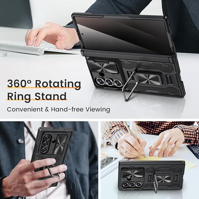 VEGO for Samsung Z Fold 7 Case with Screen Protector [Anti-Peeping][ Built-in Hinge Protection & Slide Camera Cover] Full-Body Shockproof Protective Rugged Kickstand Case for Galaxy Z Fold 7 - Black