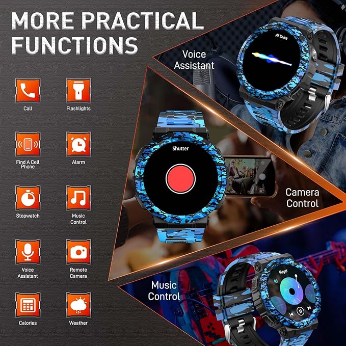 Military Smart Watches for Men (Answer/Make Calls) with LED Flashlight 3ATM Waterproof Smartwatch with 100+ Sports Modes 1.53" Fitness Tracker with Heart Rate Monitor for iPhone Android