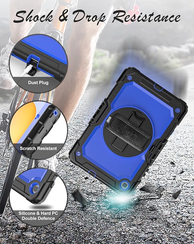 Case for Samsung Galaxy Tab S6 Lite Case 10.4" 2024/2022/2020 with Tempered Glass Screen Protector, Rotatable Kickstand/Hand & Shoulder Strap/S Pen Holder (Blue)