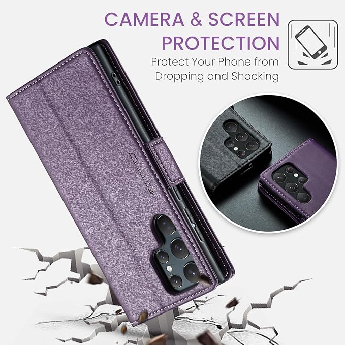 Case for Samsung Galaxy S22 Ultra Wallet Case, RFID Blocking PU Leather Flip Folio Cover Card Holder Kickstand Shockproof Phone Case Compatible with Samsung Galaxy S22 Ultra, Purple