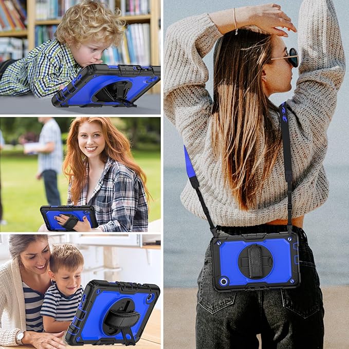 HXCASEAC Case for Samsung Galaxy Tab A7 Lite, Protective with Screen Protector/Hand Strap/Pen Holder, Sturdy A7 Lite Tablet Case, SM-T220 SM-T225 SM-T227, Blue