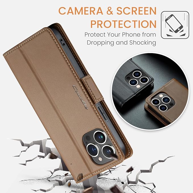 for iPhone 15 Pro Max Case, Premium PU Leather Wallet Case Flip Cover with [RFID Blocking][Card Holder][Stand Function] Shockproof Protective for iPhone 15 Pro Max 6.7", Brown