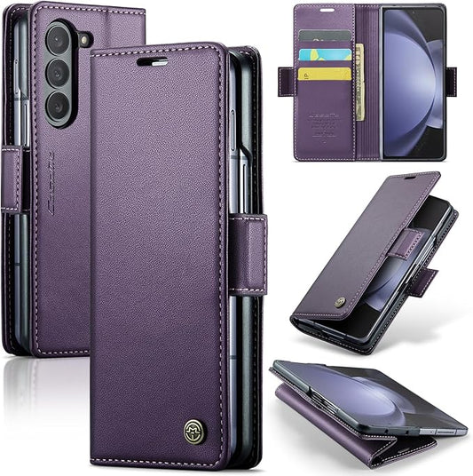 for Samsung Galaxy Z Fold 5 Case, Premium PU Leather Wallet Case Flip Cover with [RFID Blocking][Card Holder][Stand Function] Shockproof Protective for Samsung Galaxy Z Fold 5, Purple