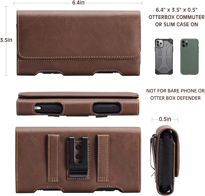 BECPLT for iPhone 17 Pro Max 16/15/14/13/12/11 Plus Holster Case Belt Clip Case Leather Holster Pouch with Card Holder for Galaxy S25+ S24/S23/S22/S21 Plus Brown
