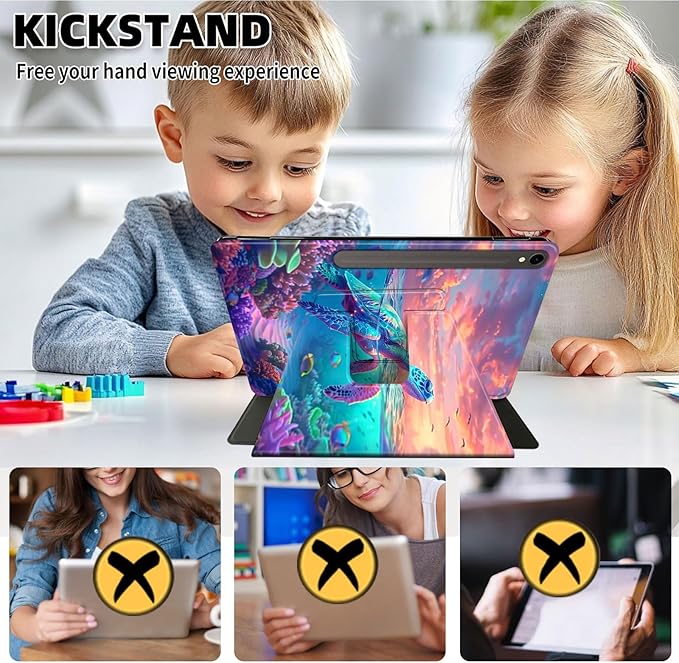 Case for Samsung Galaxy Tab S10 FE / S9 FE 5G 10.9 inch & Tab S9 11 inch, PU Leather 360° Rotating Stand Cover, Auto Sleep/Wake, Folio Smart Protective Cover, Sea Turtle 2