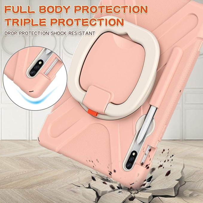 360 Rotation Portable Case for Galaxy Tab S8 11/'' / S7 11 inch with S Pen Holder Rugged Rotating Stand Hand Strap Shoulder Carrying Outdoor Cover (Pink)