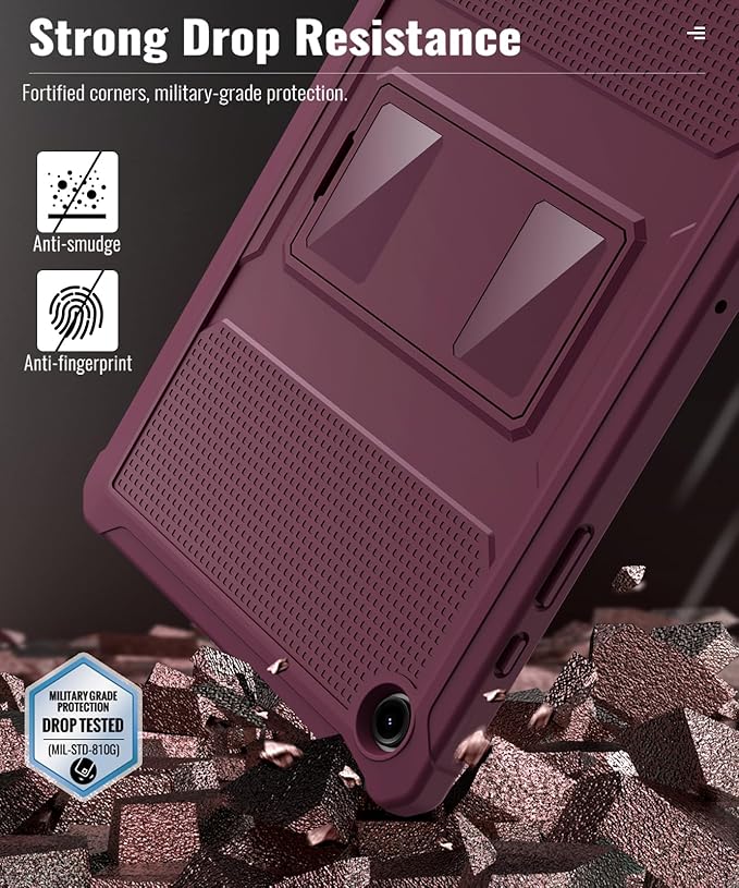 MoKo Case Fit Galaxy Tab A9 Plus 11-Inch 2023 (SM-X210/X216/X218), Shockproof Full Body Rugged Stand Back Cover Built-in Screen Protector Fit Galaxy Tab A9+ 11" 2023, Dark Red