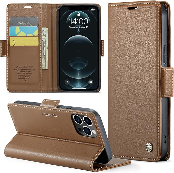 for iPhone 12 Pro Max Case, Premium PU Leather Wallet Case Flip Cover with [RFID Blocking][Card Holder][Stand Function] Shockproof Protective for iPhone 12 Pro Max, Brown