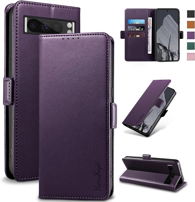 Wallet Flip Case for Google Pixel 8 Pro - [RFID Blocking] Luxury PU Leather Card Holder Magnetic Phone Cover with Kickstand,Shockproof Protective Case,Purple