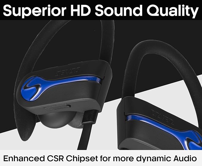 Bluetooth Wireless Headphones, Best Sports Earphones w/Mic IPX7 Waterproof HD Stereo Sweatproof Earbuds for Gym Running Workout 8 Hour Battery Noise Cancelling Headsets Cordless Heapdhone - Blue