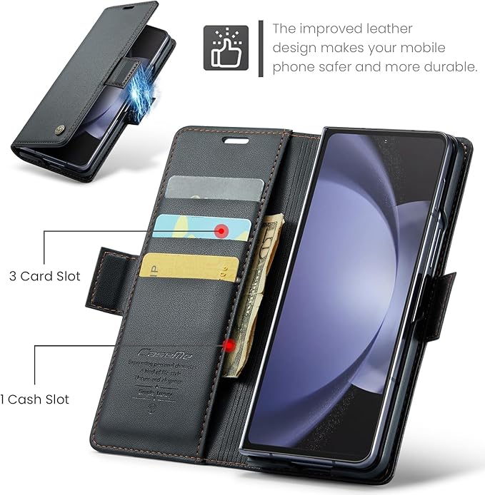 for Samsung Galaxy Z Fold 5 Case, Premium PU Leather Wallet Case Flip Cover with [RFID Blocking][Card Holder][Stand Function] Shockproof Protective for Samsung Galaxy Z Fold 5, Black