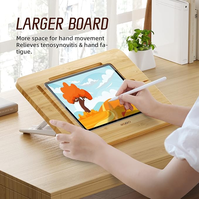 Wooden Tablet Drawing Stand Tablet Stand - Portable & Adjustable 5 Angles for Laptop, Laptop Stand Riser,Book Reading Stand,Compatible with 12.9 inch iPad Pro (3rd - 6th Gen)