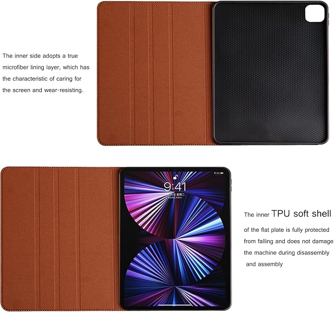 for Ipad (A16) 11th Gen 11 inch 2025 and Ipad 10th Gen 10.9 inch Case 2022 Genuine Leather Cover Protective Shell,Auto Wake/Sleep.Brown
