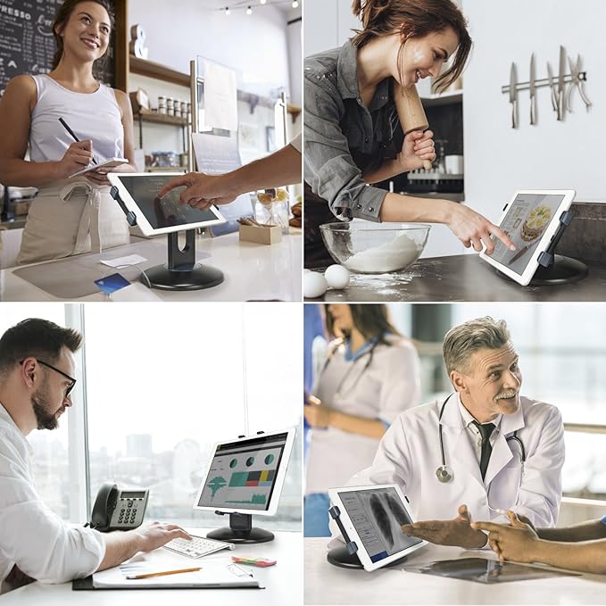 EHO Tablet Kiosk Stand, 360° Rotating Commercial Tablet Stand, Retail Kiosk, 6"-13" (Screens) Adapter Universal Holder for iPad, Air, Mini, Microsoft Surface, Most Tablets - Black