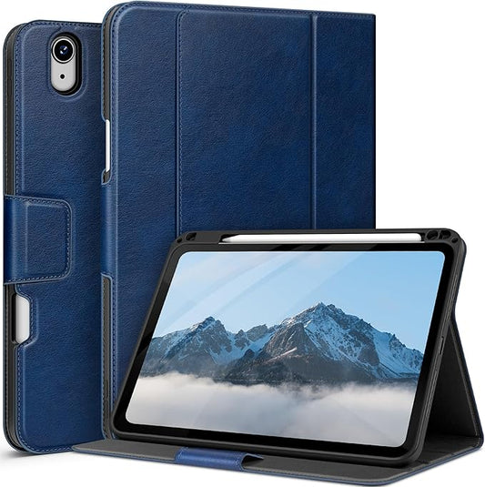 auaua Case for iPad Air 11 Inch M3/M2 (2025/2024), iPad Air 5th/4th Generation (2022/2020), with Pencil Holder and Pocket, Typing Angle Muti-Stand Magnetic Closure Auto Sleep/Wake (Blue)