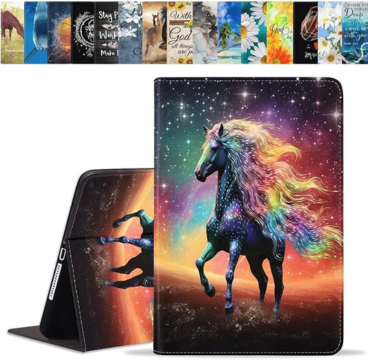 Case for Samsung Galaxy Tab S10 Lite / S10 FE / S9 FE 10.9-Inch / S9 11-Inch, Slim Lightweight PU Leather Stand Cover with Auto Wake/Sleep, Sparkling Horse
