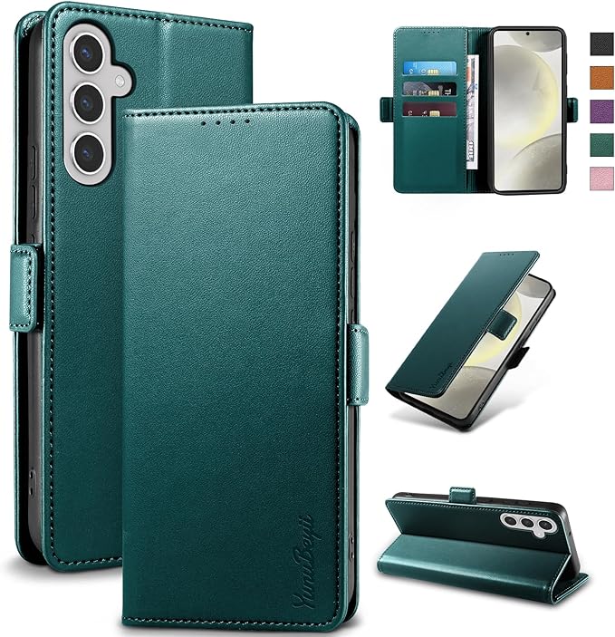Wallet Flip Case for Samsung Galaxy S24 Plus/S24+ 5G - [RFID Blocking] Luxury PU Leather Card Holder Magnetic Phone Cover with Kickstand,Shockproof Protective Case,Green