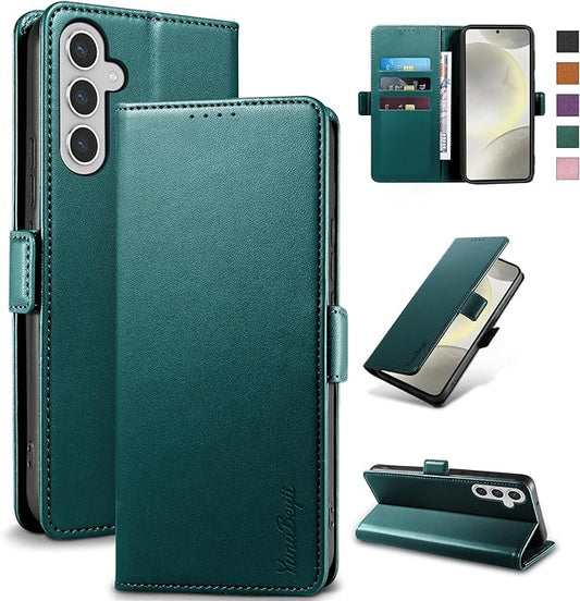 Wallet Flip Case for Samsung Galaxy S24 Plus/S24+ 5G - [RFID Blocking] Luxury PU Leather Card Holder Magnetic Phone Cover with Kickstand,Shockproof Protective Case,Green
