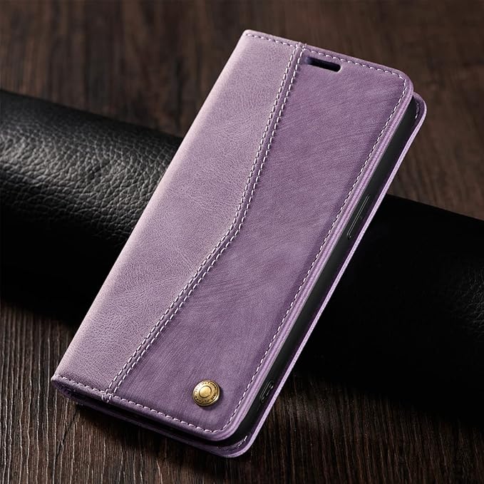 QLTYPRI for iPhone 16 Pro Max Case Wallet with Card Holder, Vintage PU Leather Kickstand Magnetic Closure Shockproof Folio Book Cover Case for iPhone 16 Pro Max - Retro Purple