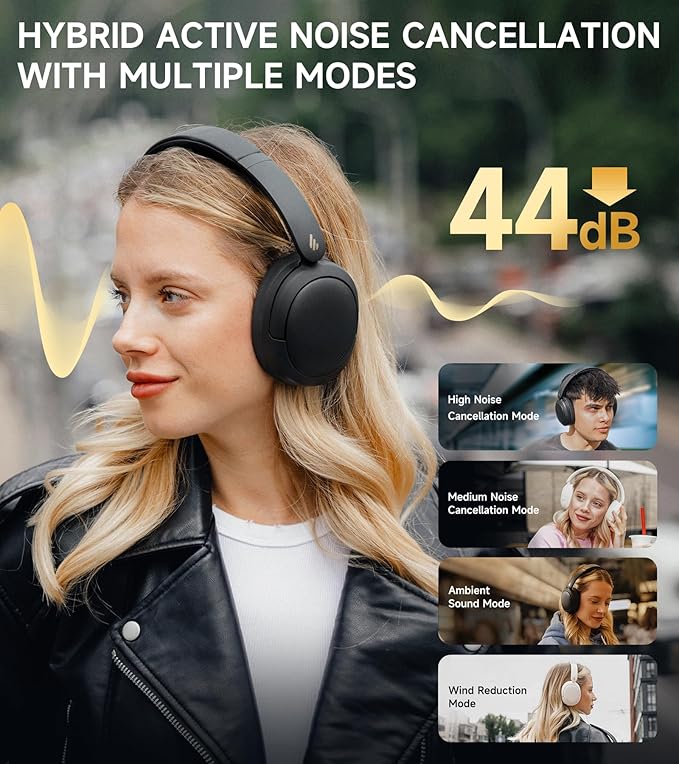 Edifier W800BT Pro Hybrid Active Noise Cancelling Headphones - Hi-Res Audio - AI Call Noise Cancellation - 45H Playtime - Fast Charging - Foldable - Wireless Over-Ear Bluetooth 5.4 Headphones - Black